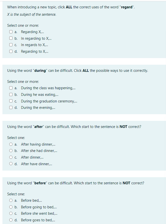  When introducing a new topic, click ALL the correct uses of