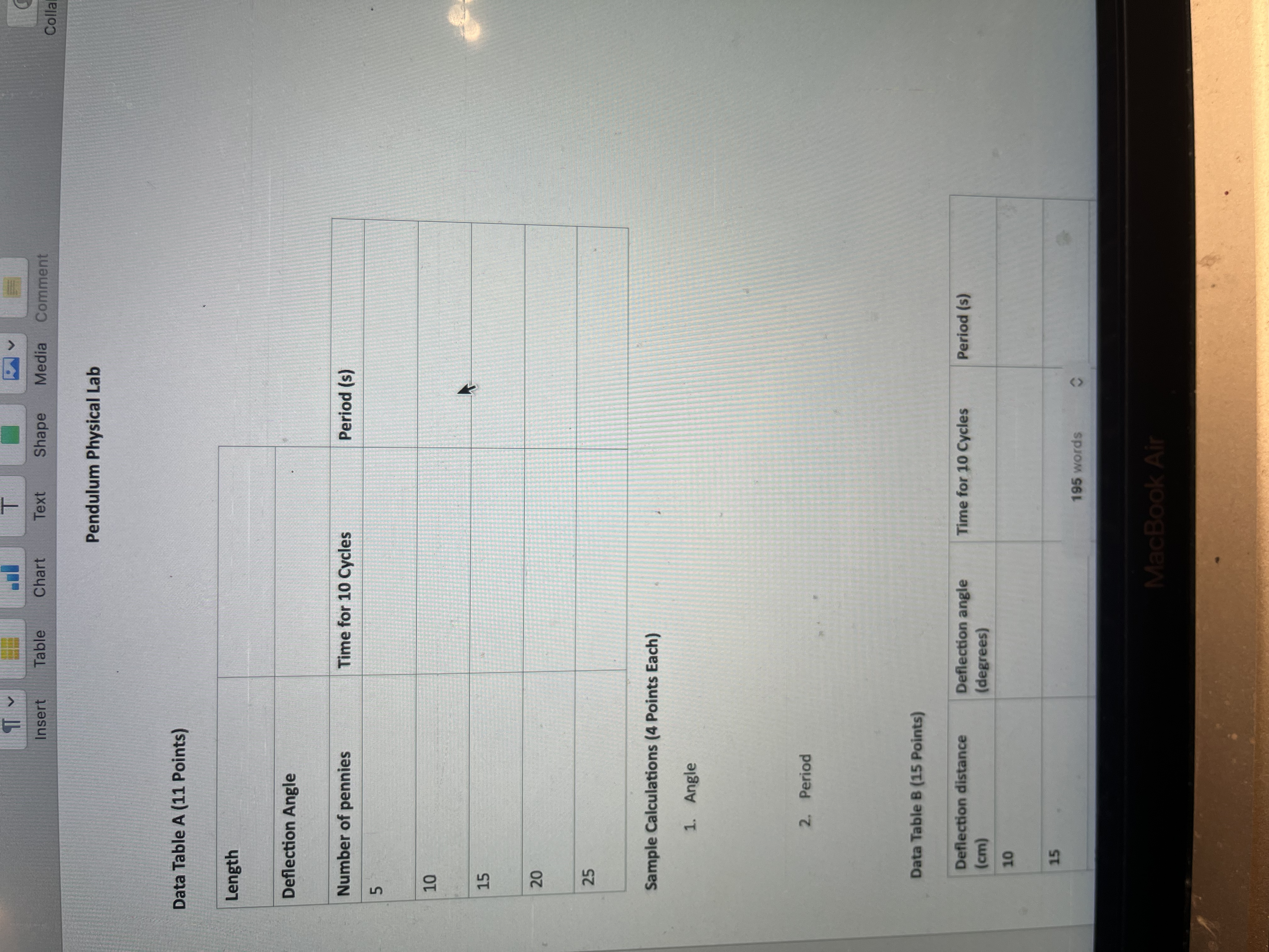 Insert Table Chart Text Shape Media Comment Colla Pendulum Physical Lab