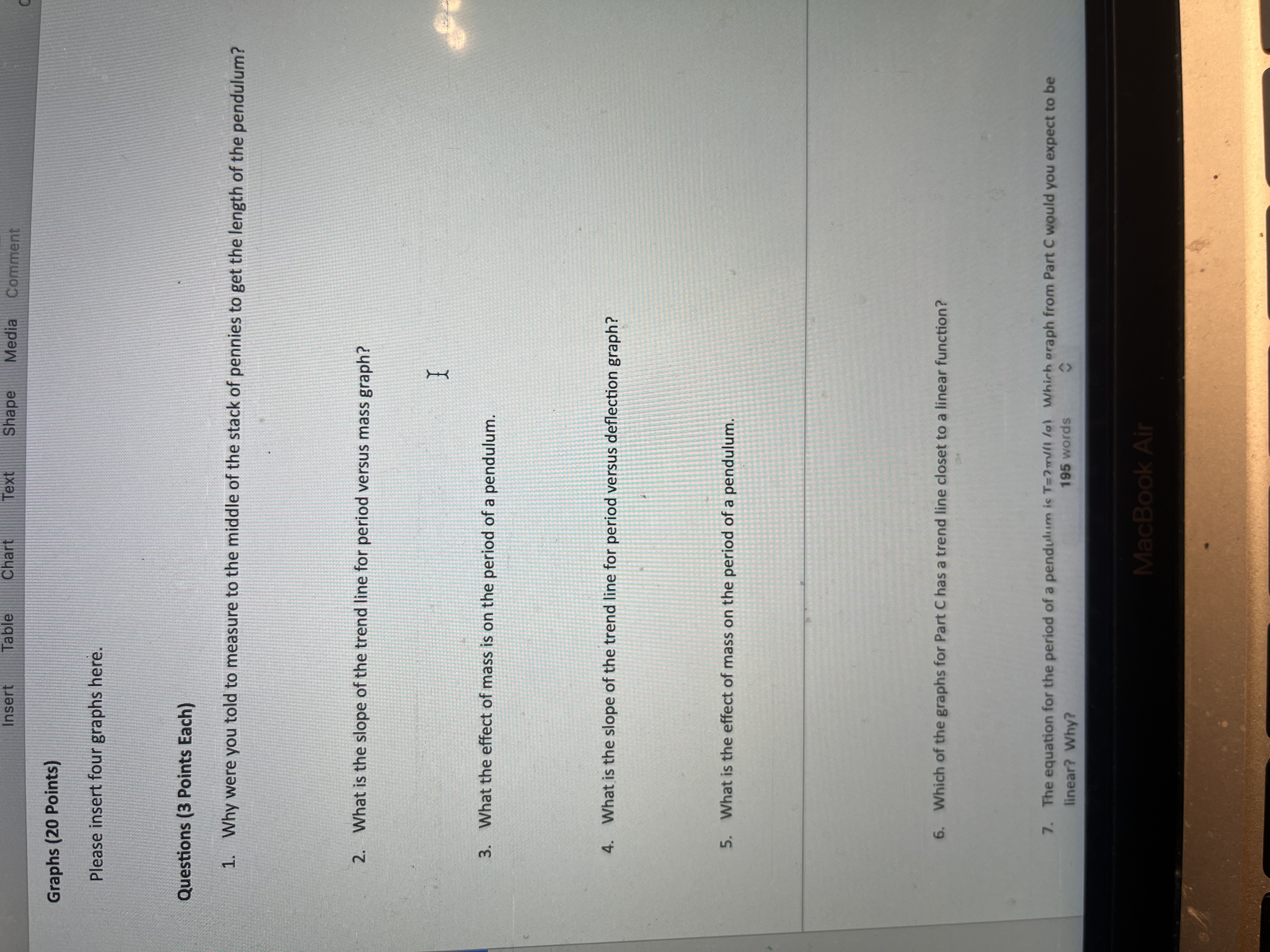 2. Period Data Table B (15 Points) Deflection distance Deflection angle Time