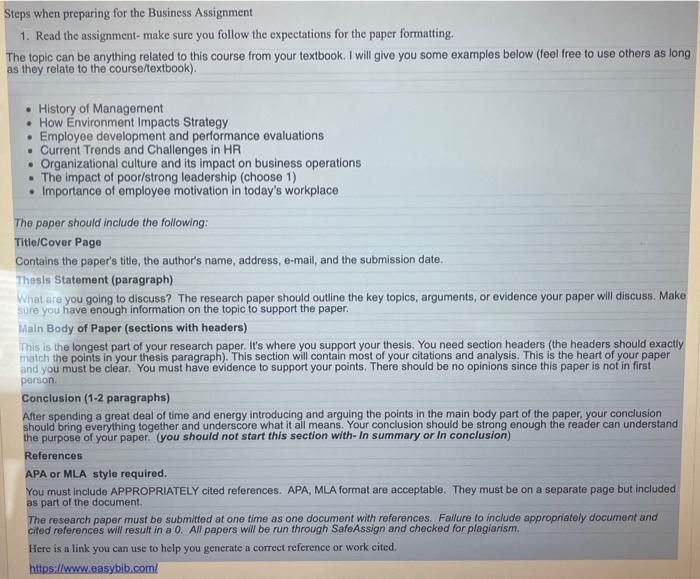 Answer fast please Steps when preparing for the Business Assignment 1. Read
