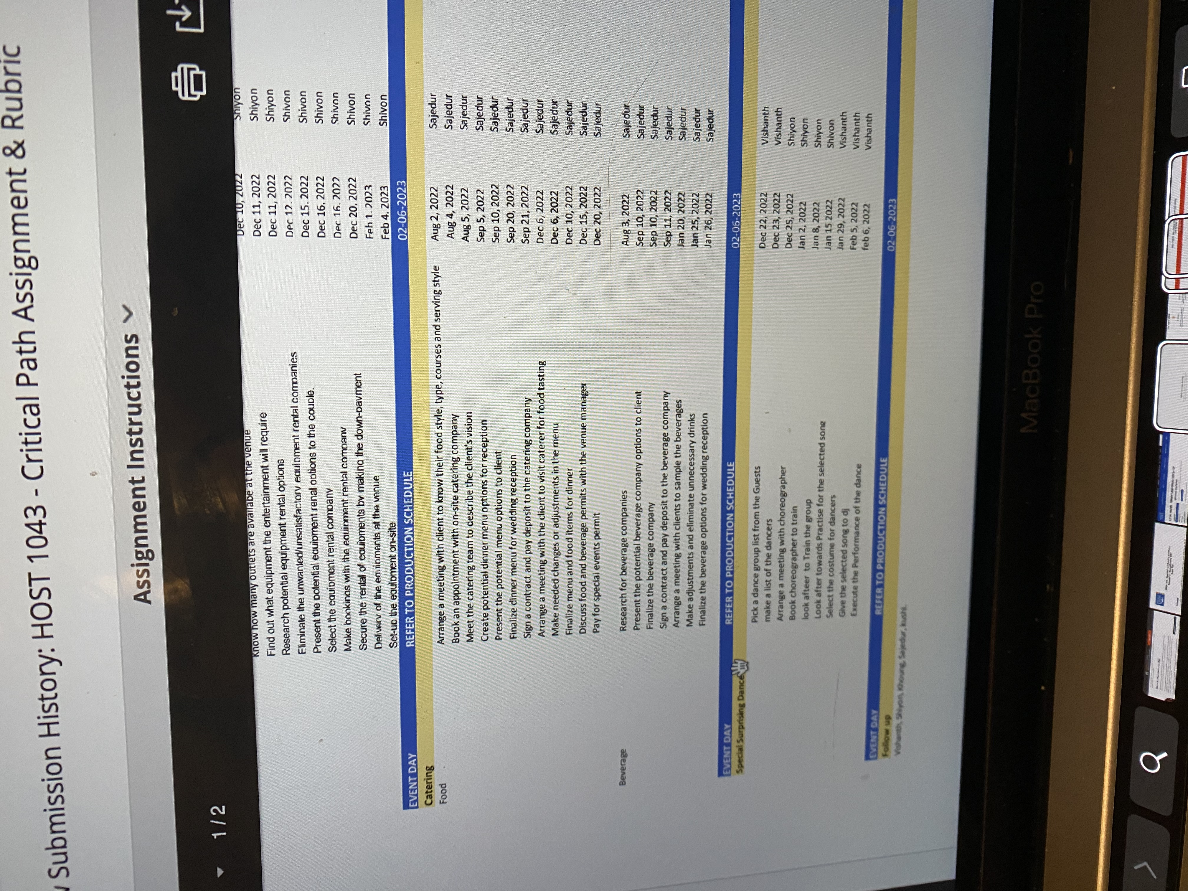 10, 2022 Vishanth Pay venue deposit 02-06-2023 REFER TO PRODUCTION SCHEDULE EVENT