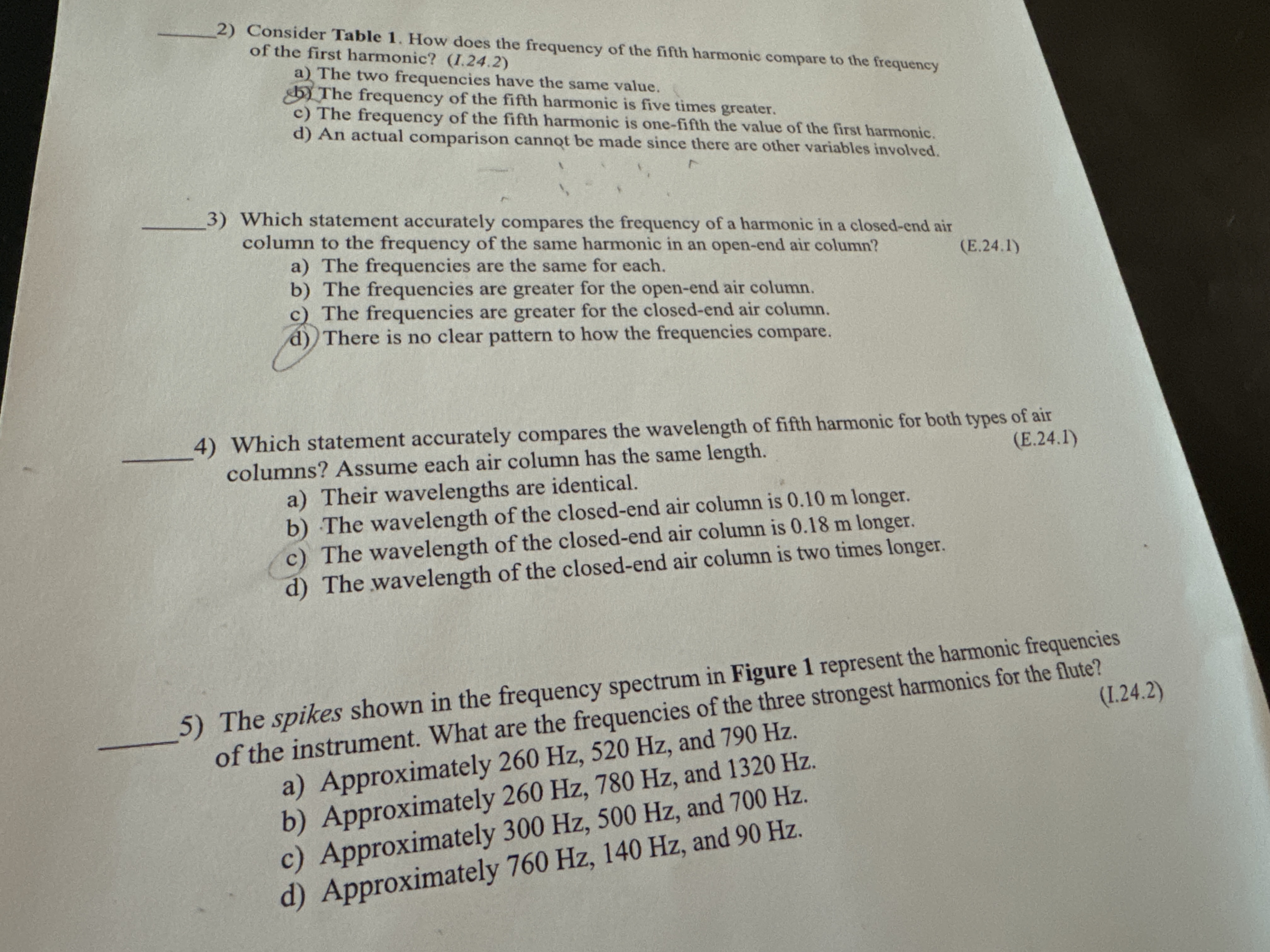 2) Consider Table 1. How does the frequency of the fifth