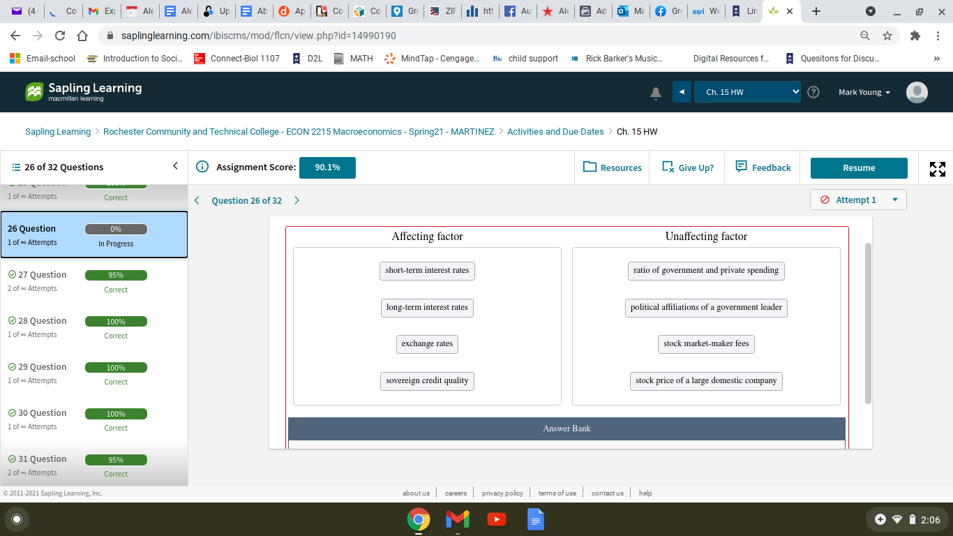 Please classify each factor according to whether or not it affects the