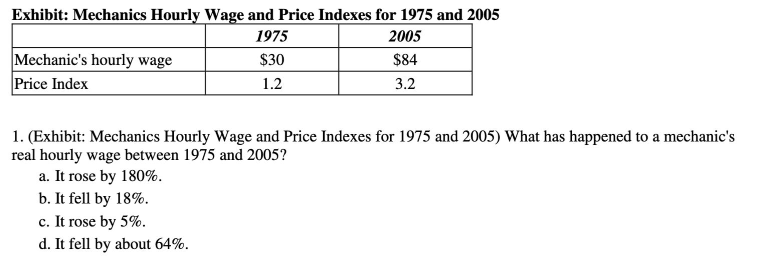 The question is attached. Exhibit: Mechanics Hour] W - e and Price