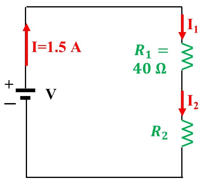 two resistors. The resistance of the first resistor is R1= 40 and