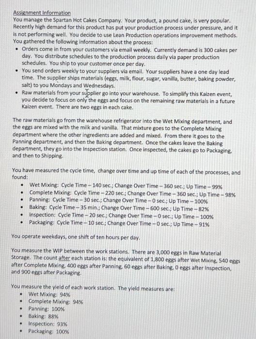  draw a value stream map Assignment Information You manage the Spartan