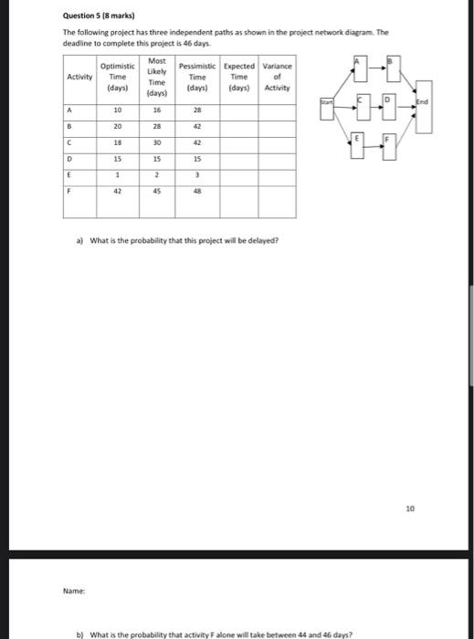 please answer a and b The following project has three independent paths
