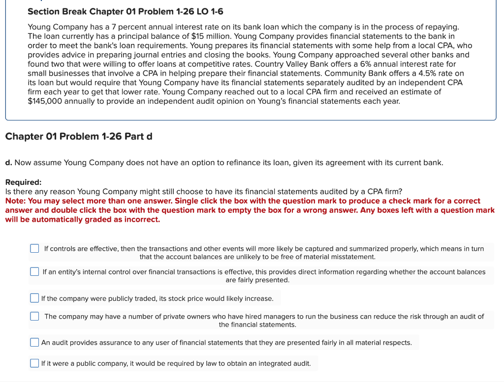  Section Break Chapter 01 Problem 1-26 LO 1-6 Young Company has