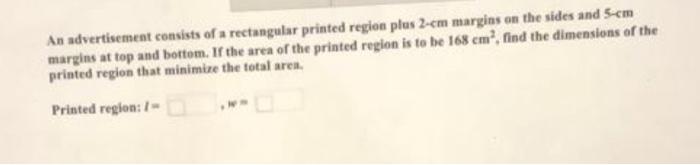  An advertisement consists of a rectangular printed region plus 2-em margins