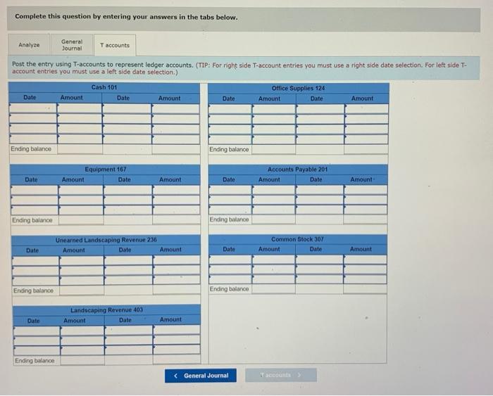 ledger accounts. Use the following partial chart of accounts-account numbers in parentheses: