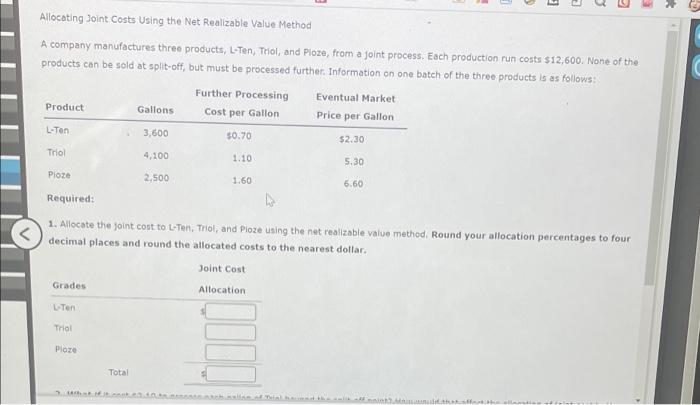  > 1 C Allocating Joint Costs Using the Net Realizable Value