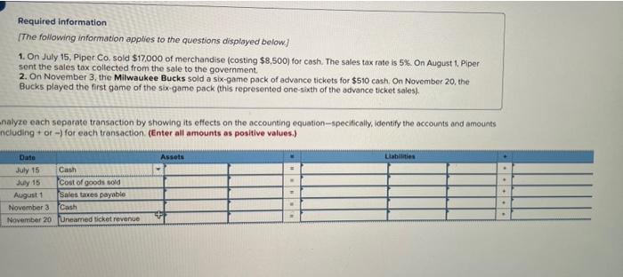please answer each box clearly Required information The following information applies to