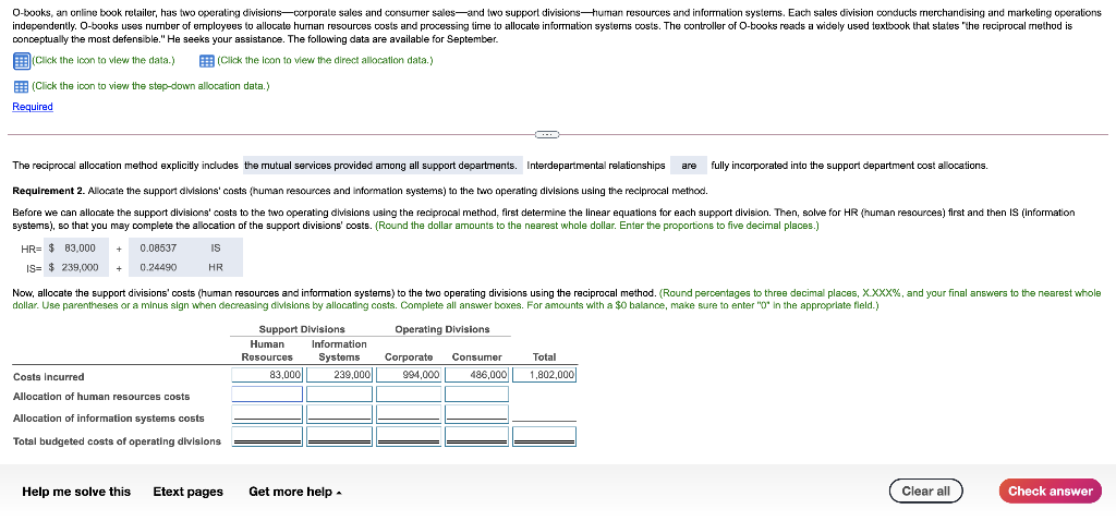 Consumer Resources Systems Sales Sales Budgeted costs incurred before any interdivision cost