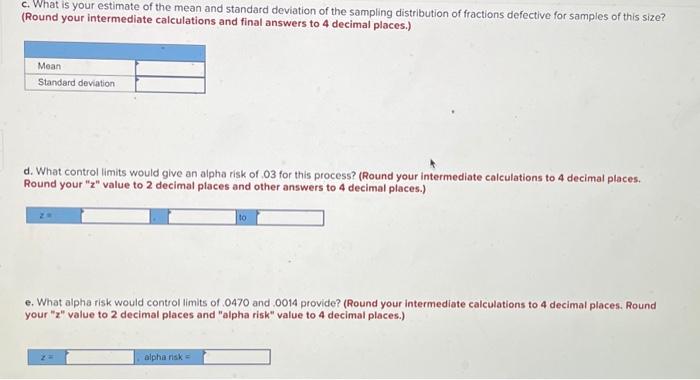 the mean and standard deviation of the sampling distribution of fractions defective