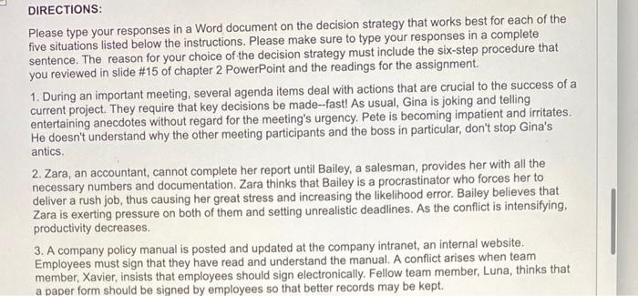  DIRECTIONS: Please type your responses in a Word document on the