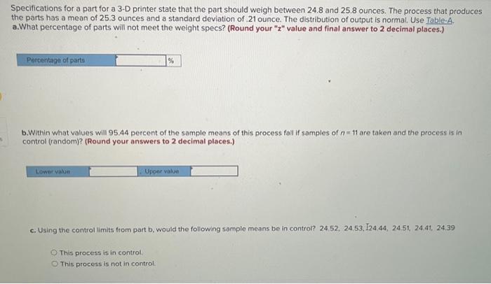 I need help solving this problem Specifications for a part for a