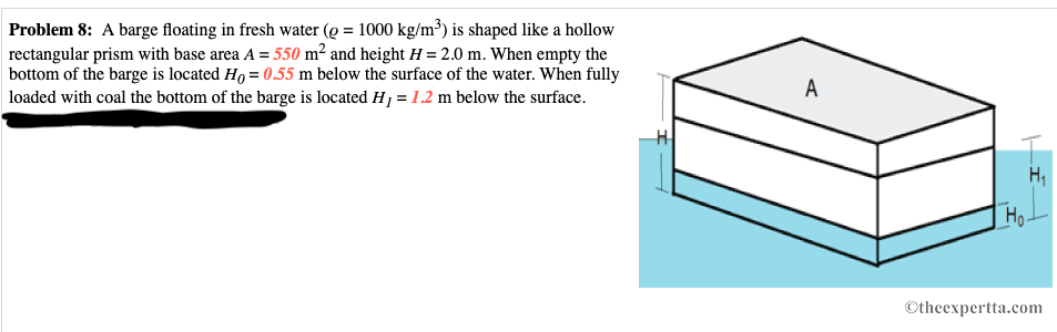  Problem 8: A barge floating in fresh water (o = 1000