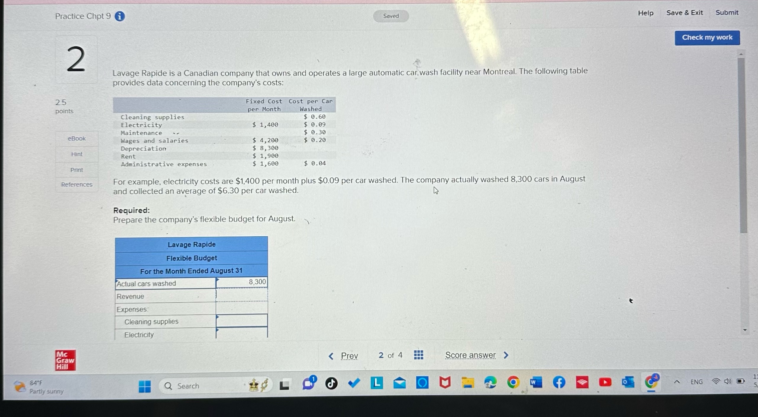Exit Check 2 Down Under Products, Limited, of Australia has budgeted sales