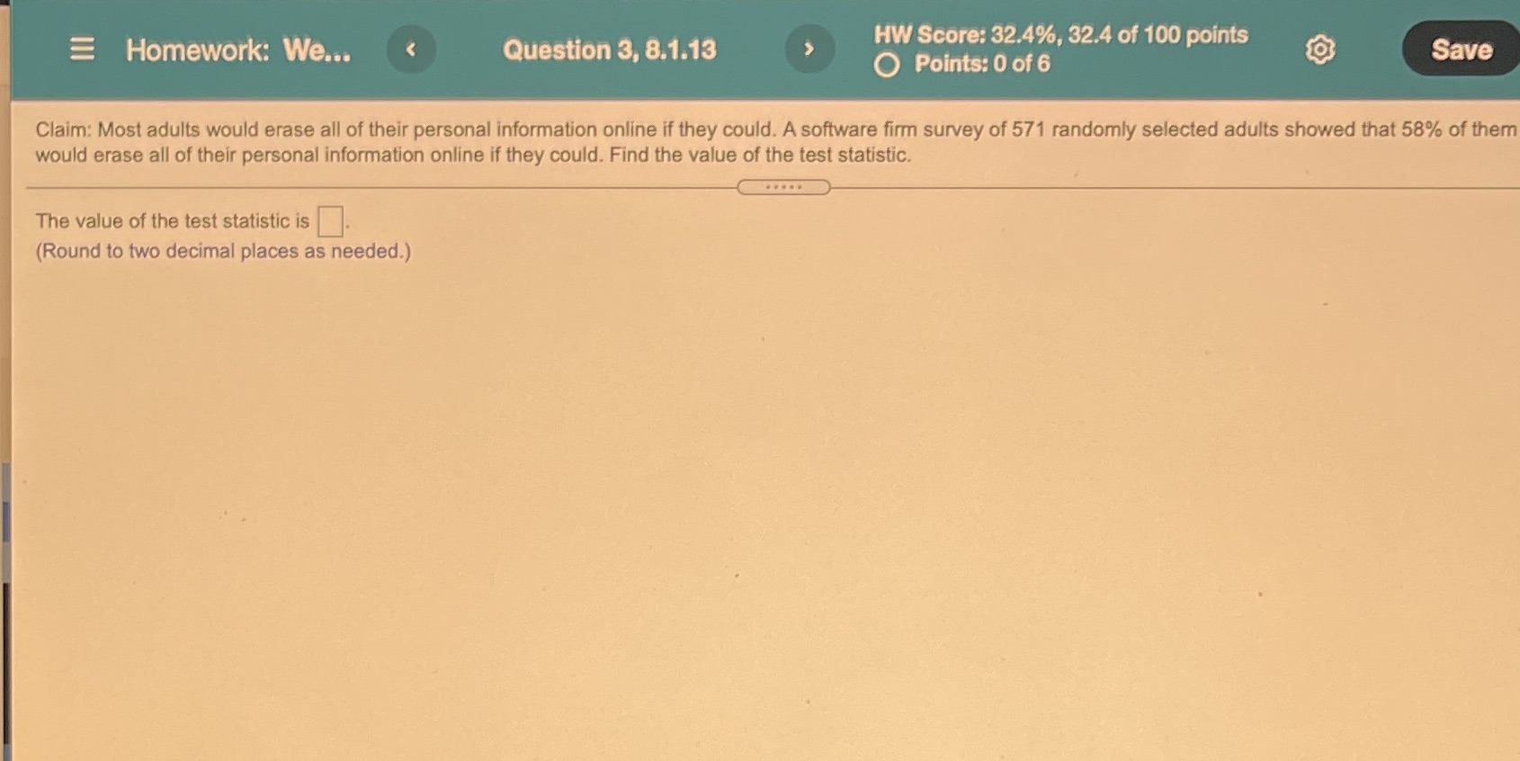 Homework: We... Question 3, 8.i.i3 HW Score: 32.4%, 32.4 of 100 points