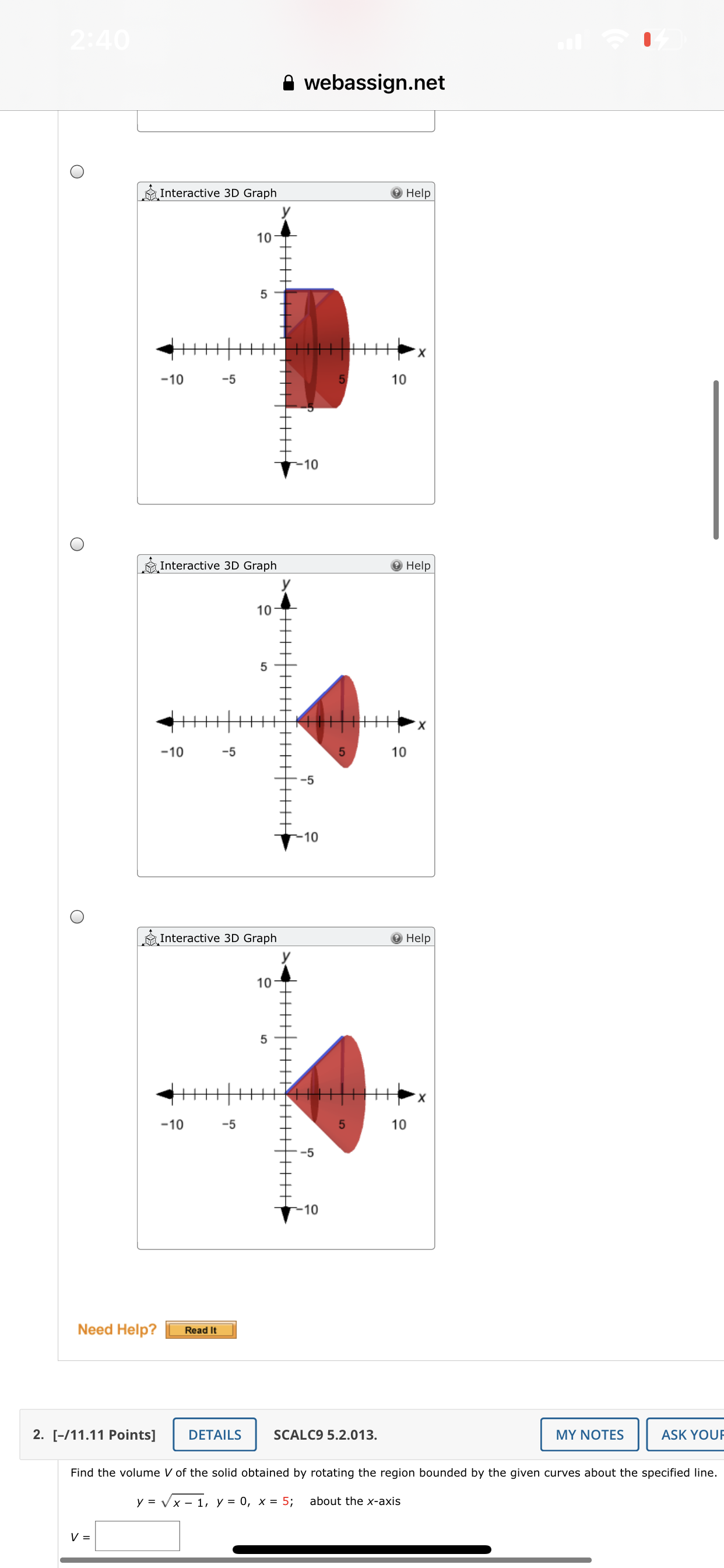  2:40 a webassign.net O Interactive 3D Graph Help 10 5 -10