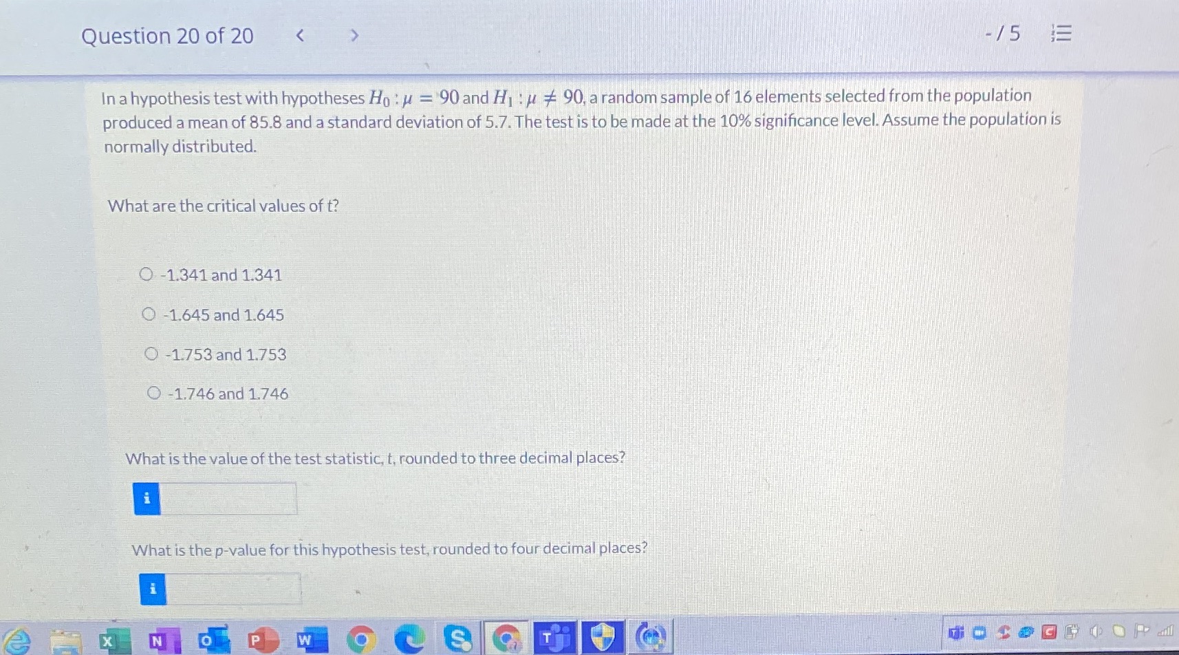 Question 20 of 20 -/5 In a hypothesis test with hypotheses Ho