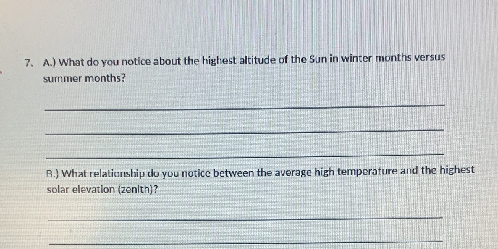  7. A.) What do you notice about the highest altitude of
