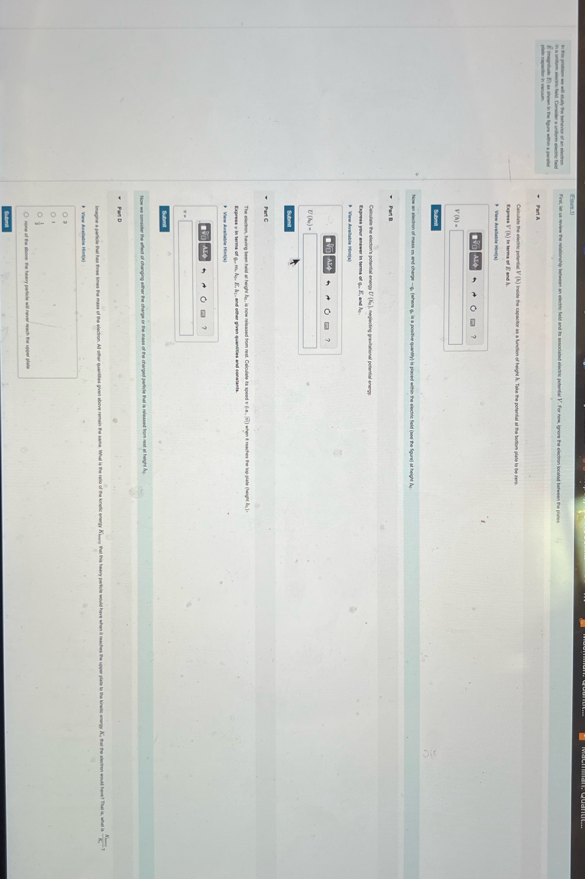  (Figure D) In this problem we will study the behavior of