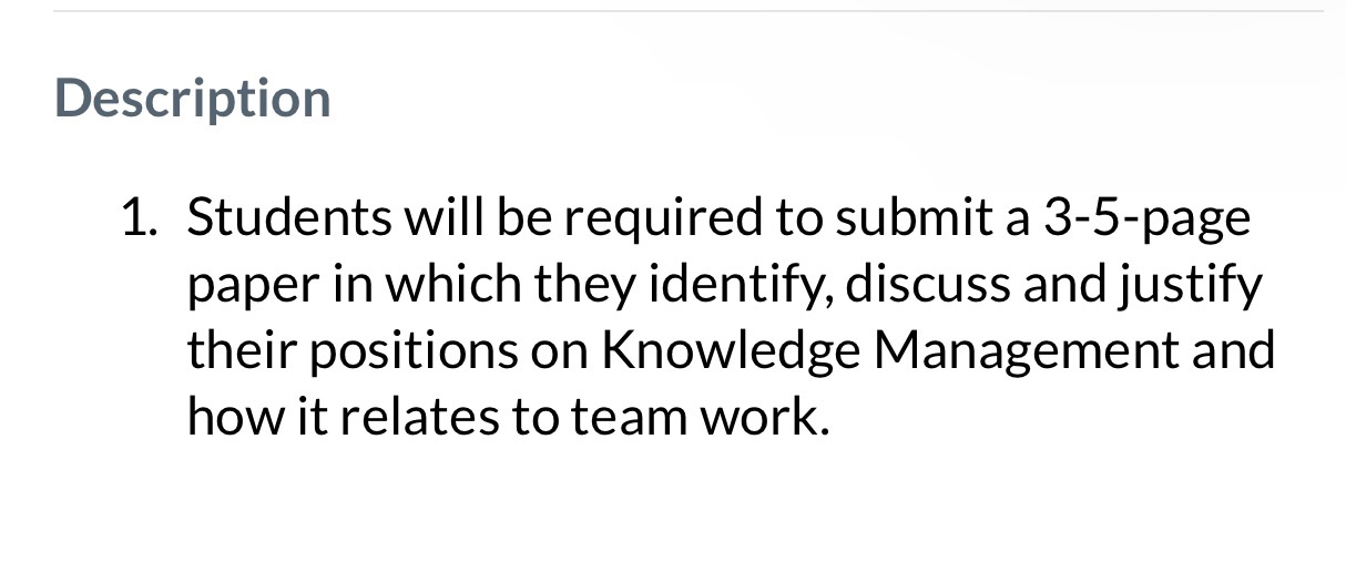 Essay question Description 1. Students will be required to submit a 3-5-page