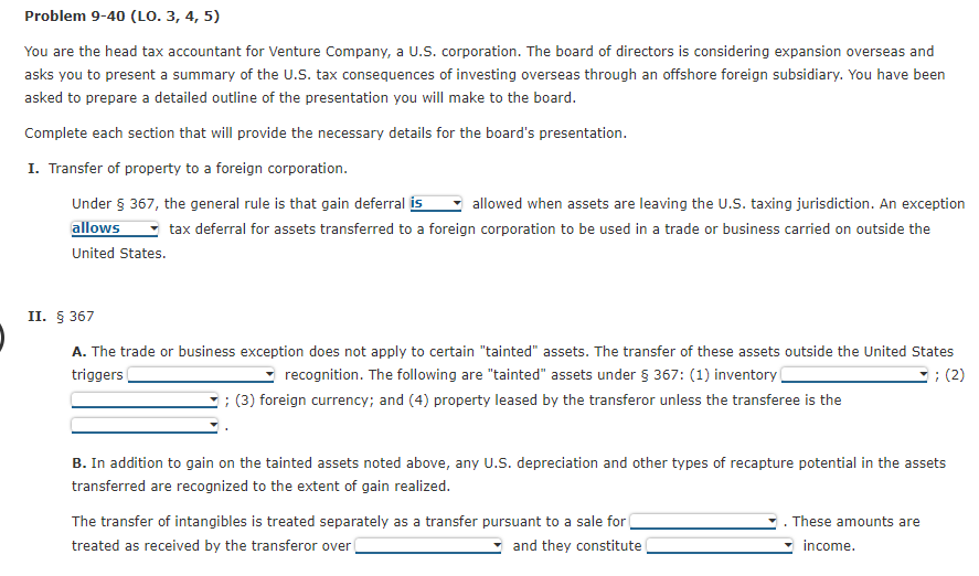  Problem 9-40 (LO. 3, 4, 5) You are the head tax