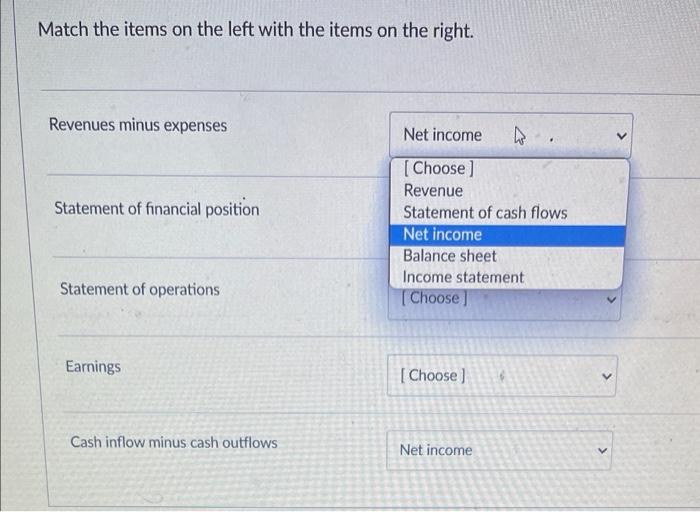  Match the items on the left with the items on the