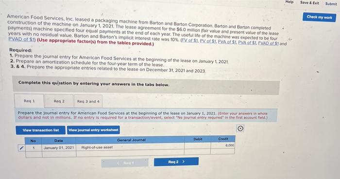  Help Save & Exit Submit Check my work American Food Services,