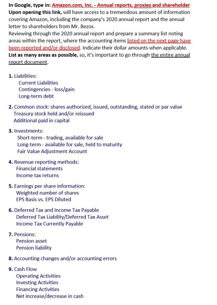 In Google, type in: Amazon.com, Inc. - Annual reports, proxies and