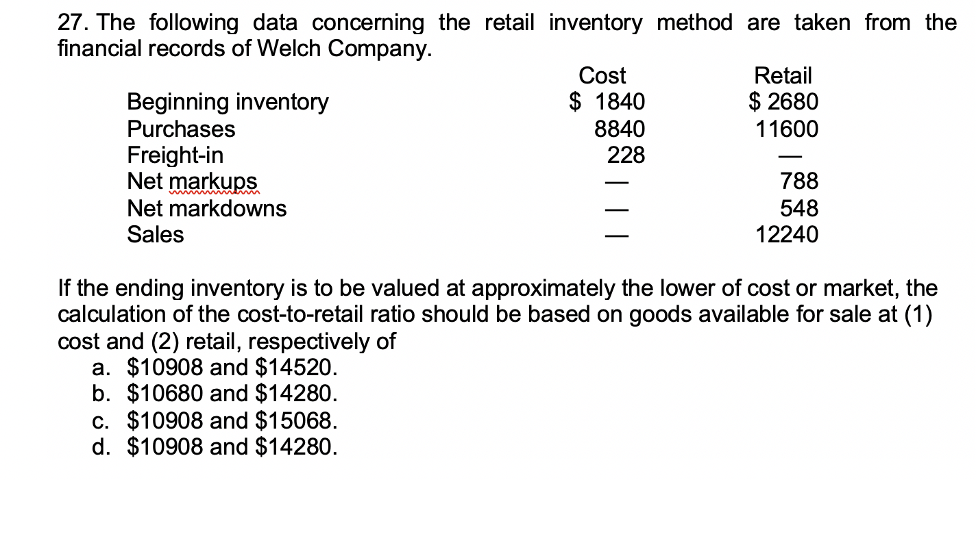 27. The following data concerning the retail inventory method are taken
