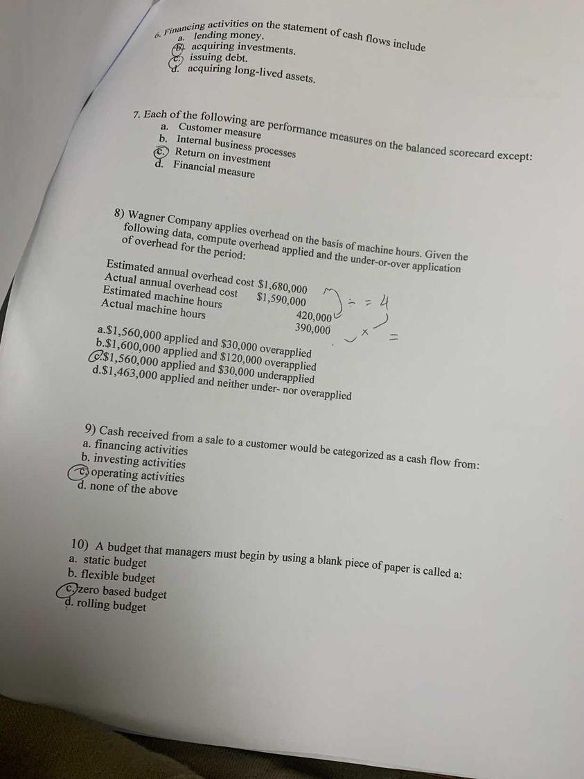 6. Financing activities on the statement of cash flows include lending