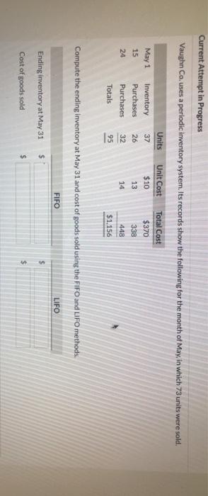  Current Attempt in Progress Vaughn Co. uses a periodic inventory system.