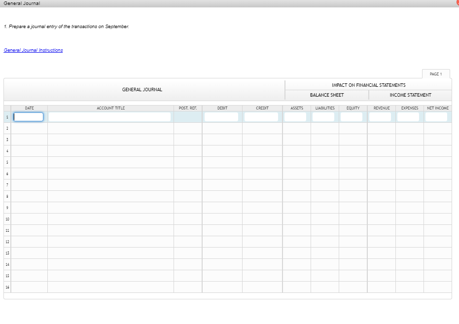 occurred: September Transactions: Sept. 1 2 5 Issued common stock for $20,000.