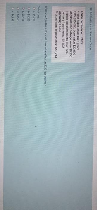  BRB Co, leases a machine from Draper Lease commenced 1/1/22 4-year