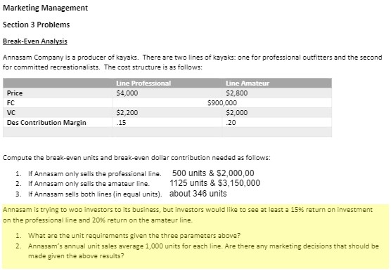 1. What are the unit requirements given the three parameters above? 2.