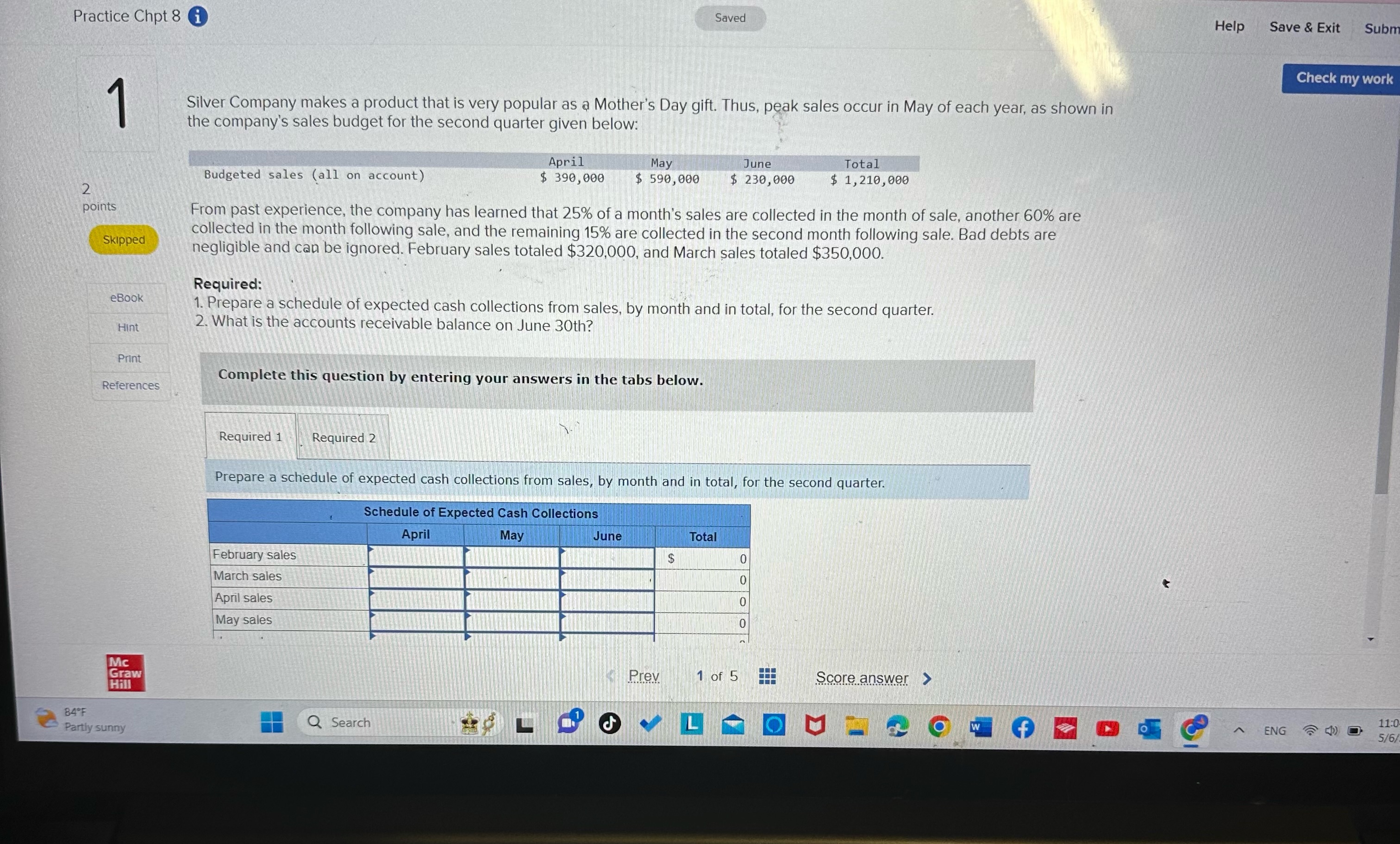 Practice Chpi 8 0 Saved Help Save& Exit Subm Check my