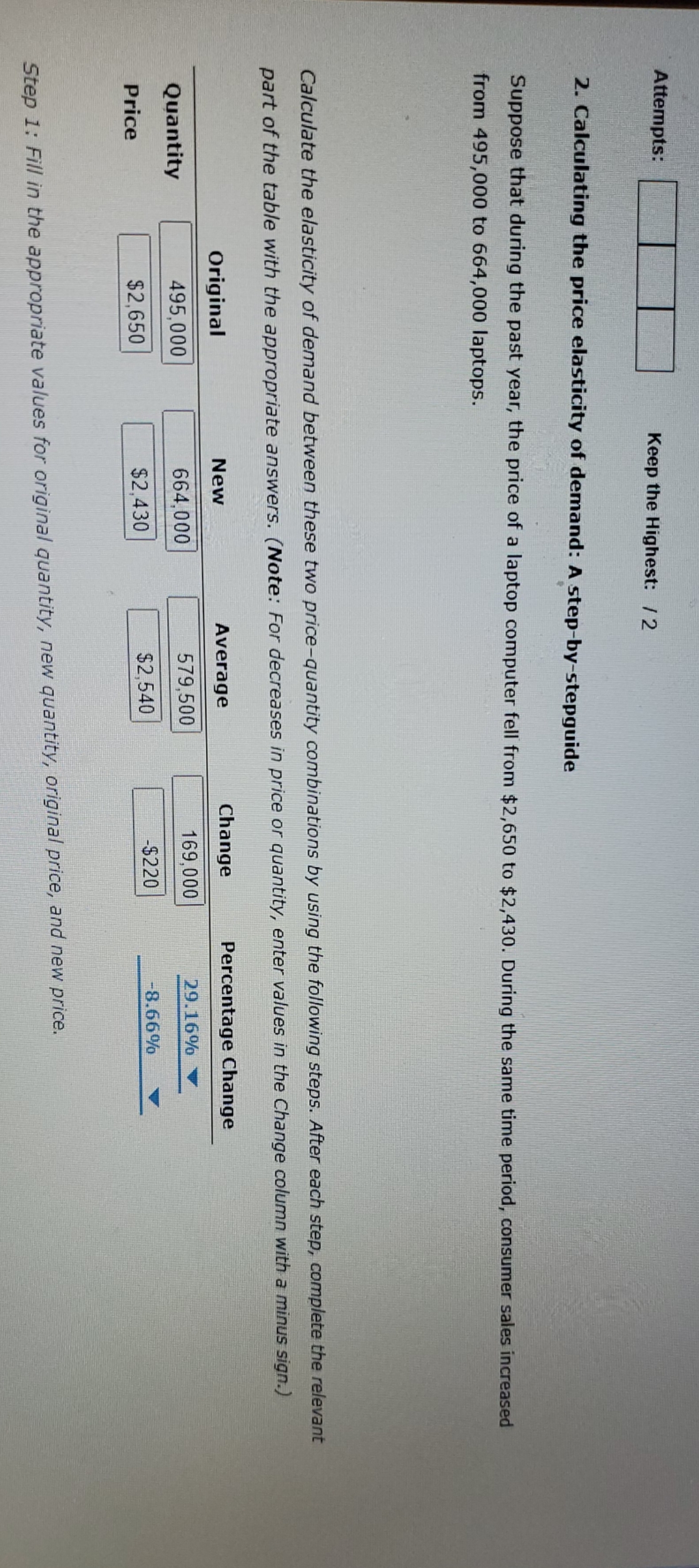 trying to find using the midpoint method the elasticity of demand for