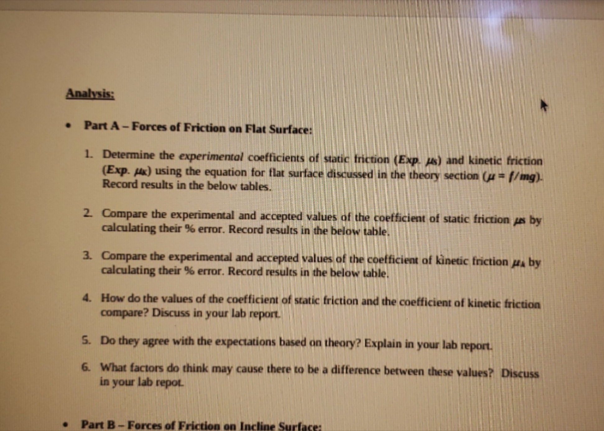 2. Compare the values of the experimental and accepted final positions of