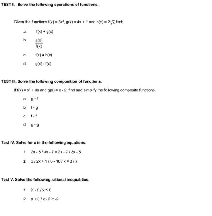 Please answer it. Thank you TEST II. Solve the following operations of