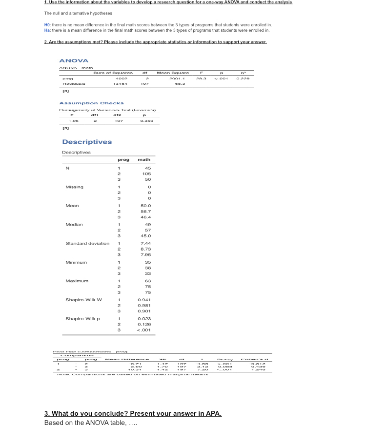  1. Use the information about the variables to develop a research