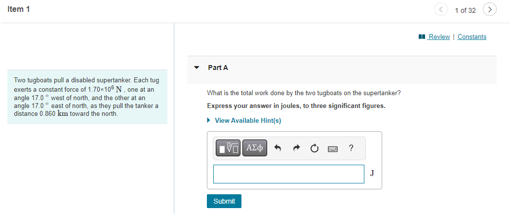 Question 1A Item 1 Review | Constants Part A Two tugboats pull