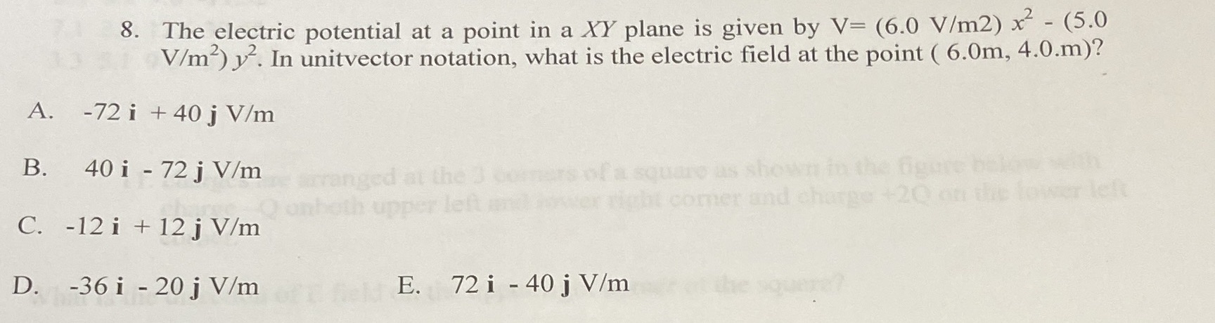  8. The electric potential at a point in a XY plane