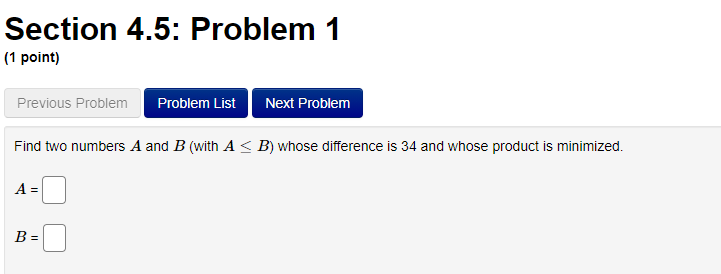 CalculusFinal result only is okay. Section 4.5: Problem 1 (1 point) Previous