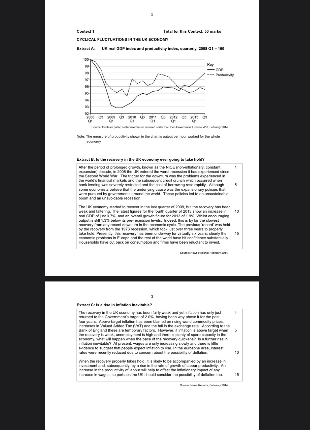 Define 'economic cycle' (Extract B, line 13).deflation.Using Extract A, calculate to one