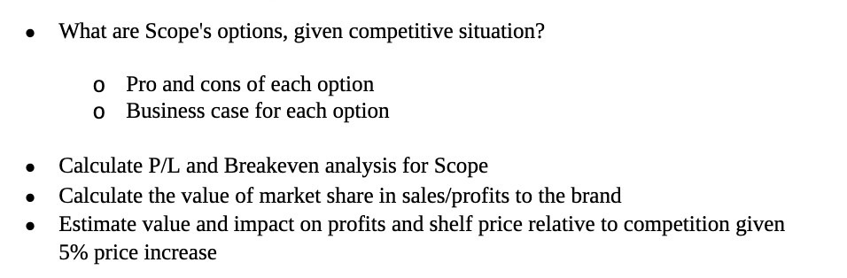 What are Scope's options, given competitive situation? 0 Pro and cons