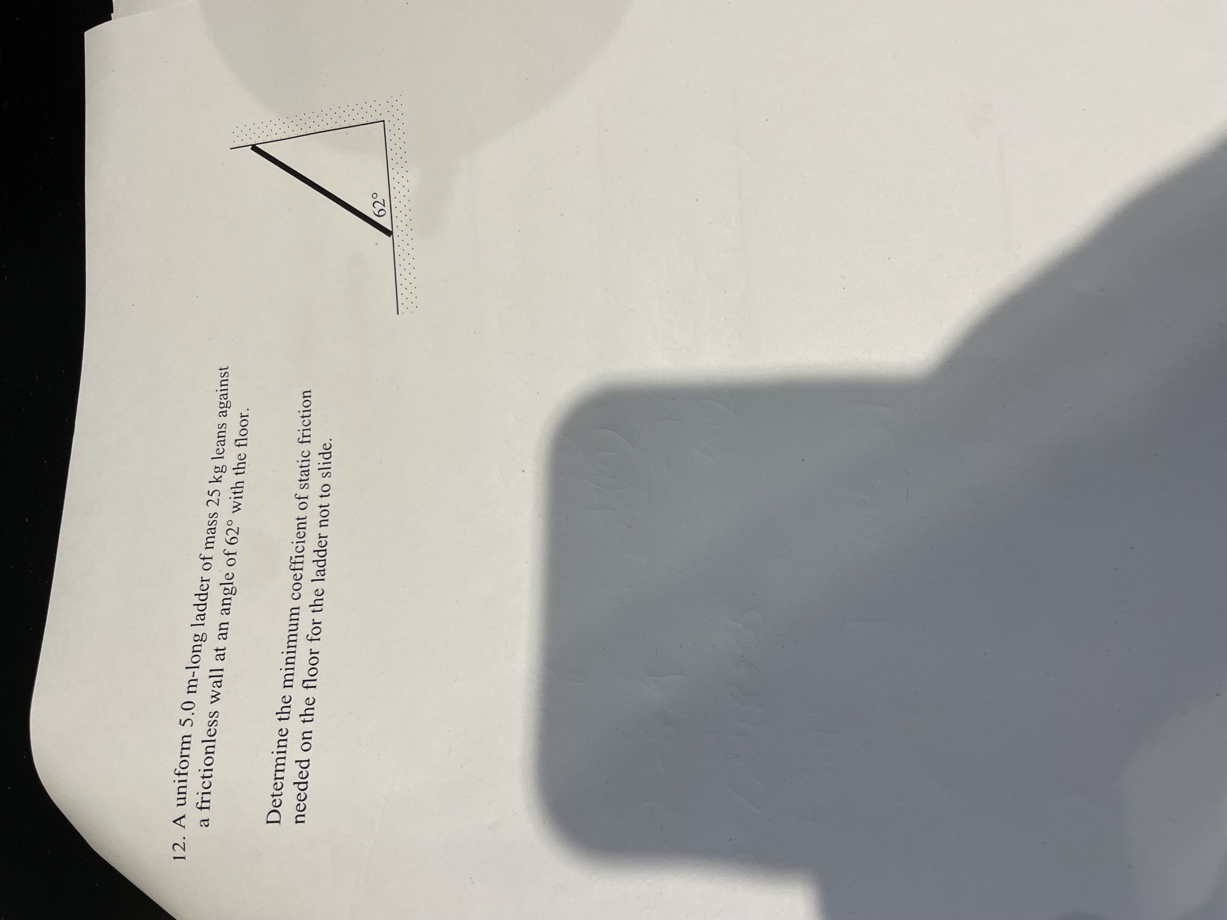 With work shown and torque diagram please 12. A uniform 5.0 m-long