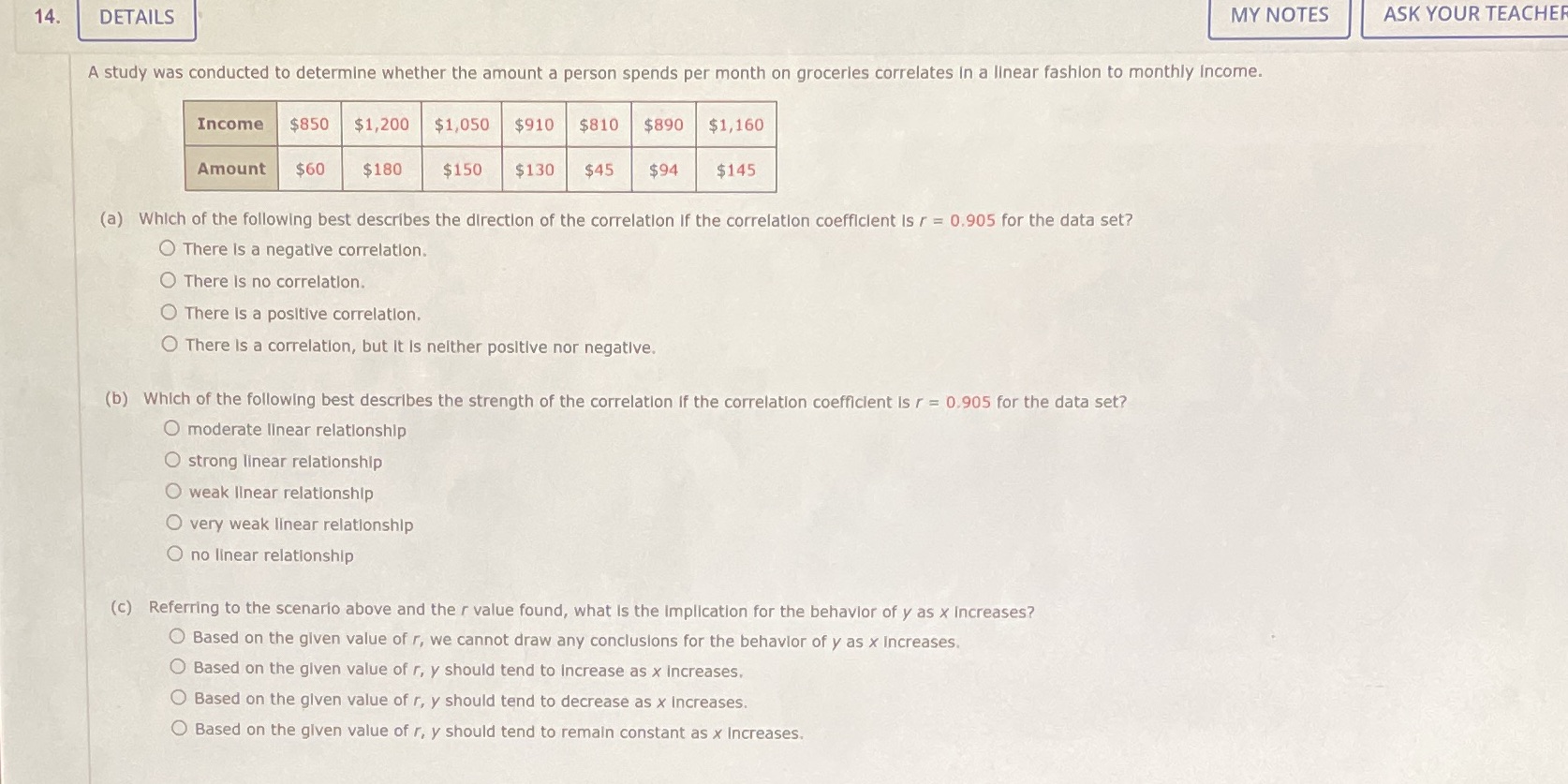  14. DETAILS MY NOTES ASK YOUR TEACHER A study was conducted